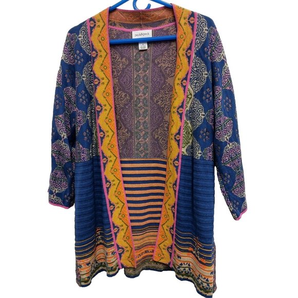Peck & Peck Sweaters - Peck:&Peck Womens BOHO Cardigan Medium Blue Orange Paisley Open Colorful